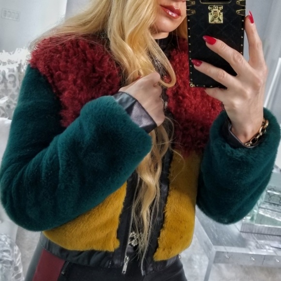 MODA ME COUTURE Jackets & Blazers - GLAM DOLLZ Color Block Faux Fur Coat Hottest!